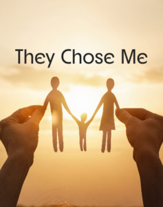They Chose Me musical logo with cut-out of adoptive family on sunset